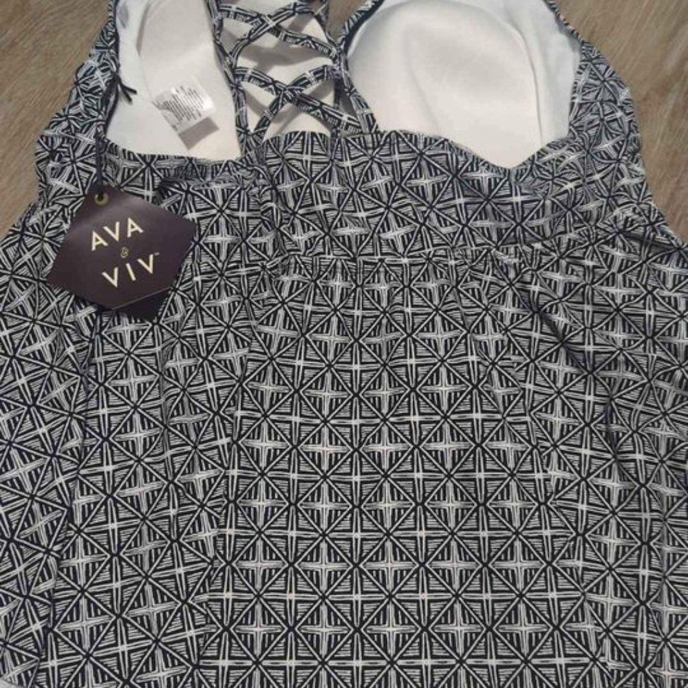 Ava Viv Tankini Plus Lattice Black White Swim 26W new - Picture 3 of 5